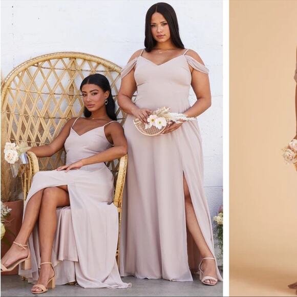 Birdy Grey devin convertible dress in taupe chiffon plus size wedding bridesmaid - Picture 3 of 10